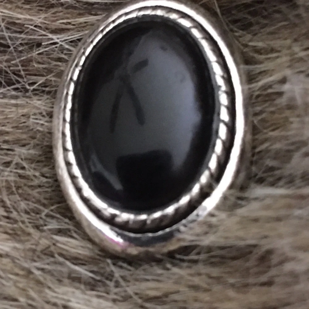 Vintage silver tone black cabochon glass earrings
